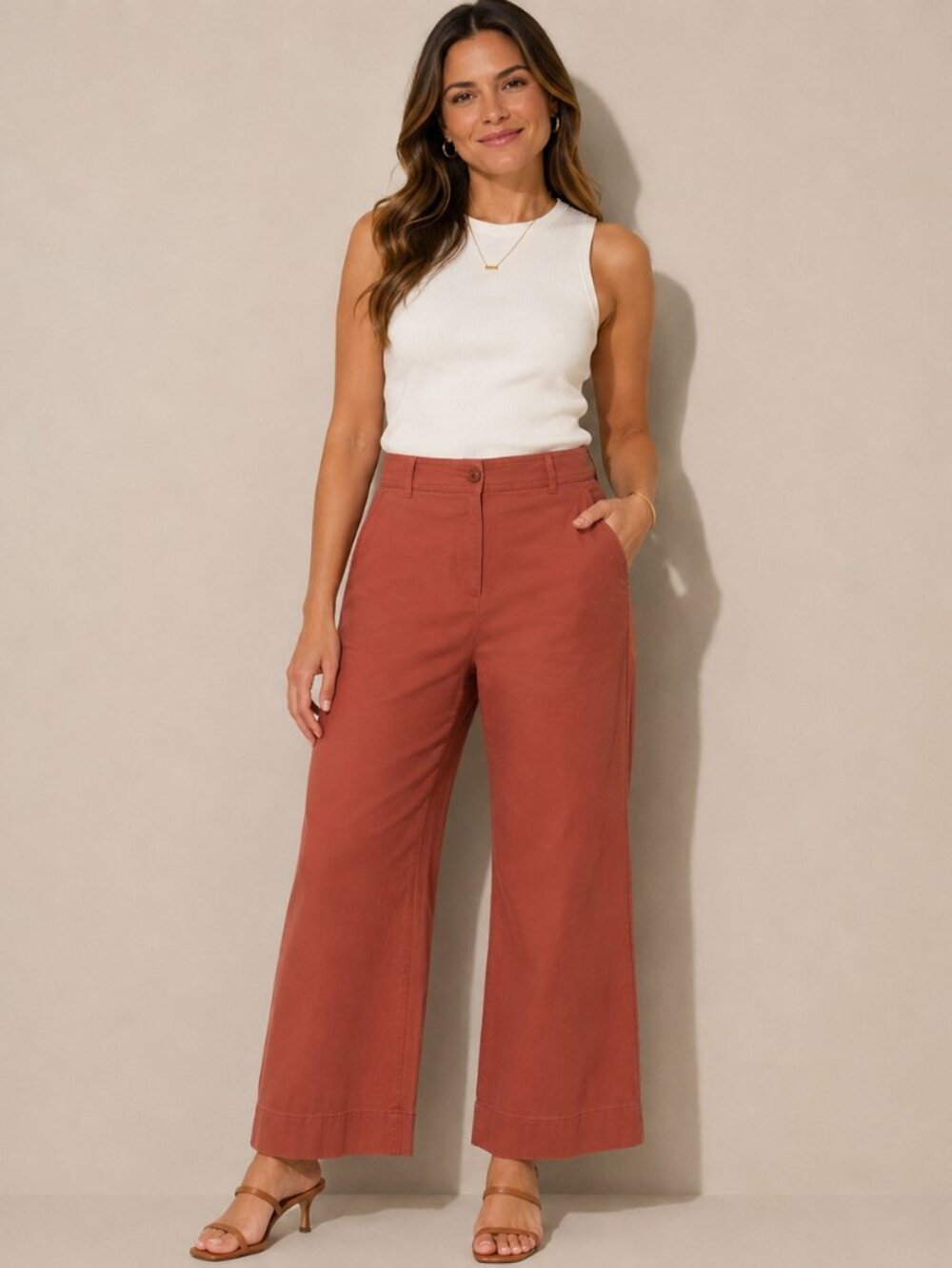 Talbots Wide-Leg Crop Chino Pants — Rust Orange